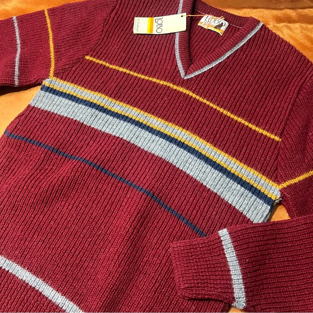 Vintage Pendleton Lobo Wool V-Neck Striped Sweater Medium Made USA new